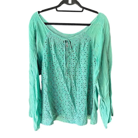 Johnny Was Women's Teal Embroidered Boho Tunic Top Size L - Picture 1 of 9